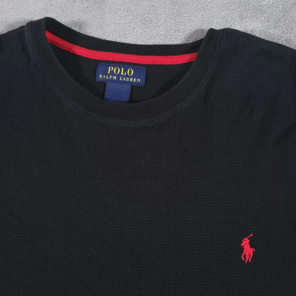 Polo Ralph Lauren Shirt Mens XL Black Red Pony Waffle Knit‎ Crewneck Long Sleeve